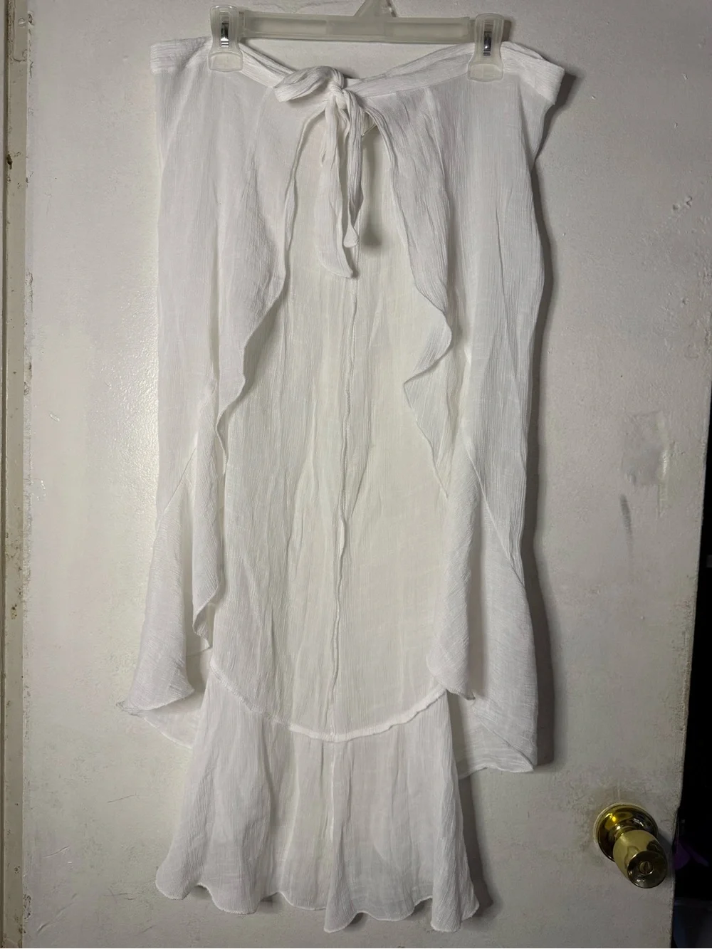 White Lightweight Ruffle Tie-Front Skirt/Cover-Up